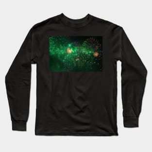 Green Fireworks Against Dark Sky Long Sleeve T-Shirt